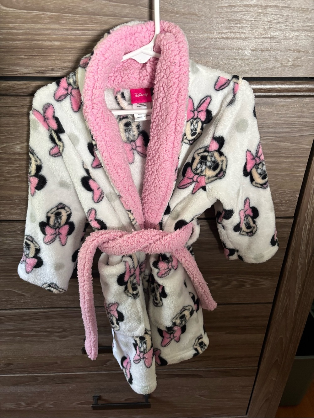 Disney Minnie Mouse Pink & White Sherpa Kids Robe Sz 2T